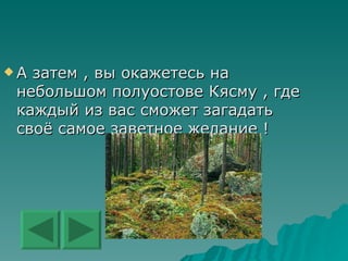 А затем , вы окажетесь на небольшом полуостове Кясму , где каждый из вас сможет загадать своё самое заветное желание !  