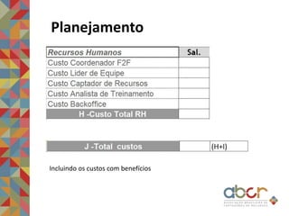 Planejamento
Incluindo os custos com benefícios
 