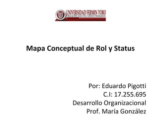 Mapa Conceptual de Rol y Status

Por: Eduardo Pigotti
C.I: 17.255.695
Desarrollo Organizacional
Prof. María González

 