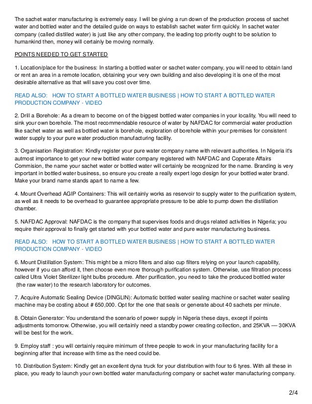 Bottled water production process sachet water production process