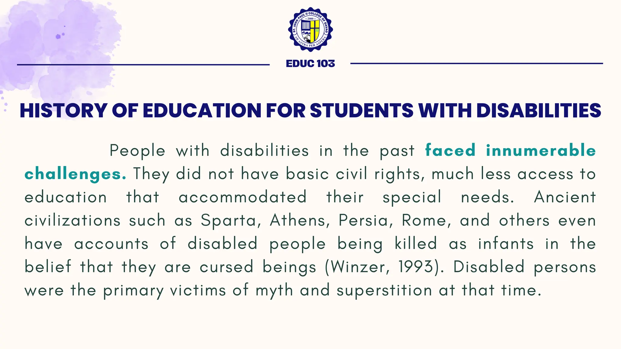 History of Education for Students with Disabilities (Foundation of ...