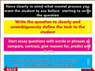 Have clearly in mind what mental process you
want the student to use before starting to write
the question
 