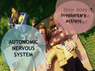 How does it
feel to be
in love?
AUTONOMIC
NERVOUS
SYSTEM
Involuntary
actions
 
