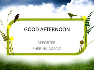 GOOD AFTERNOON
REPORTER:
SHERINA ACACIO
 
