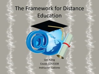 The Framework for Distance
Education
Lee Ajang
Couse: EDUC638
Instructor: Ladores
 
