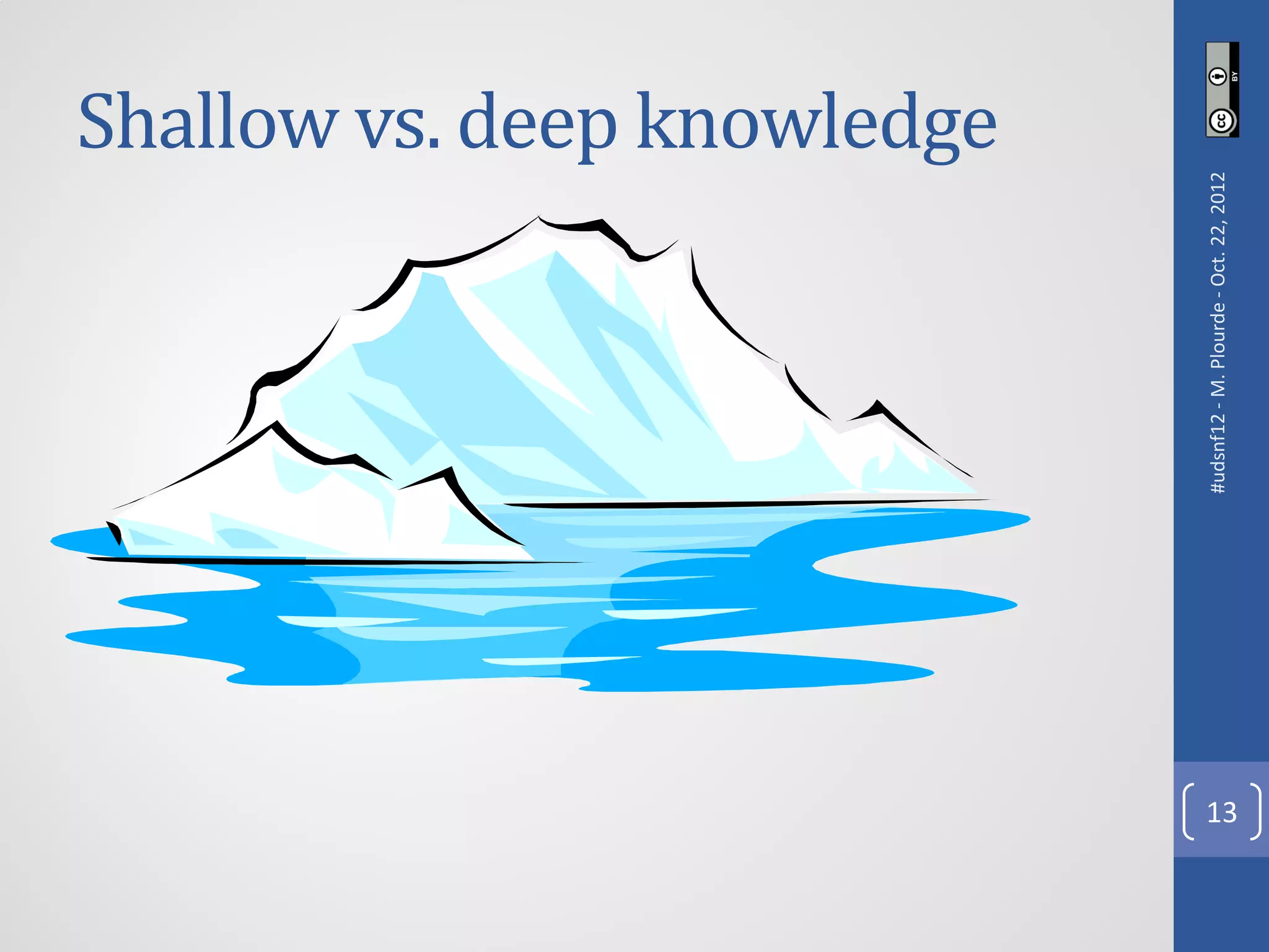 Shallow vs. deep knowledge




     #udsnf12 - M. Plourde - Oct. 22, 2012
13
 