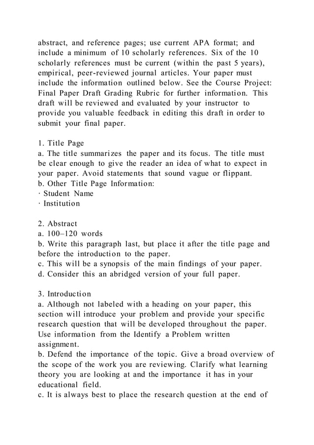 EDUC 701Course Project Final Paper Draft Grading RubricCriter | DOCX ...