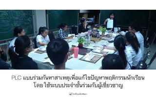 PLC แบบร่วมกันหาสาเหตุเพื่อแก้ไขปัญหาพฤติกรรมนักเรียน
โดยใช้ระบบประจำชั้นร่วมกับผู้เชี่ยวชาญ
 