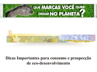 Dicas Importantes para consumo e prospecção
          de eco-desenvolvimento
 