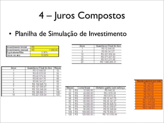 4 – Juros Compostos
• Planilha de Simulação de Investimento

 
