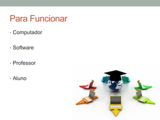 Para Funcionar
•  Computador
•  Software
•  Professor
•  Aluno
 