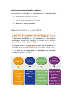 Beneficios de la capacitación para los trabajadores

Entre los beneficios que obtienen los colaboradores con la capacitación están:

     Elimina los temores de incompetencia

     Sube el nivel de satisfacción con el puesto

     Desarrolla un sentido de progreso



Diagnóstico de Necesidades de capacitación (DNC).
 