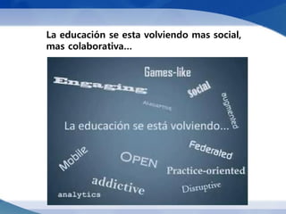 La educación se esta volviendo mas social,
mas colaborativa…
 