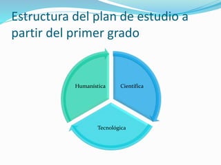 Estructura del plan de estudio a 
partir del primer grado 
Científica 
Humanística 
Tecnológica 
 