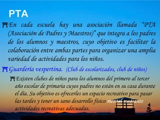 20Vida Escolar (Eventos)Las escuelas organizan una serie de eventos escolares, de los cuales las escuelas mandan información previa a cada familia. Es mejor participar activamente en los eventos para adaptarse a la vida en Japón. Los principales eventos son los siguientes:FIESTA DEPORTIVA:	Se celebra en un día festivo durante la primavera o el otoño. La familia acompaña y anima a su hijo en la competición.EXCURSIÓN:Los maestros llevan a sus alumnos a una excursión que dura solo un día.VIAJE DE ESTUDIO:	Por lo general, los alumnos del último año escolar viajan en grupo a una zona para pasar una o varias noches fuera de casa.