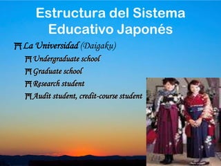 28Tipos de institución de educación superiorUniversidad daigakuJunior collegetanki-daigakuSpecial training collegessenmon gakkoJapanese language intitutions  .                    Technical collegekoutou-senmon-gakkoEstructura del Sistema Educativo Japonés