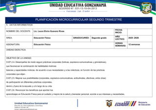 Planificación Microcurricular de Educación Física para Segundo Grado ...