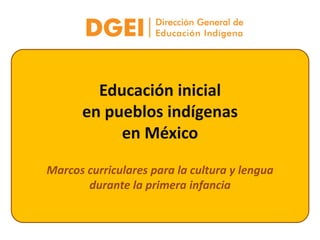 Educación inicial
en pueblos indígenas
en México
Marcos curriculares para la cultura y lengua
durante la primera infancia
 