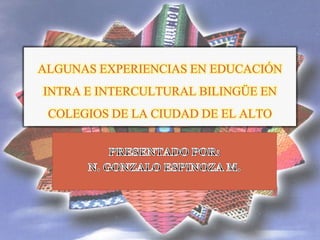 ALGUNAS EXPERIENCIAS EN EDUCACIÓN
INTRA E INTERCULTURAL BILINGÜE EN
COLEGIOS DE LA CIUDAD DE EL ALTO
 