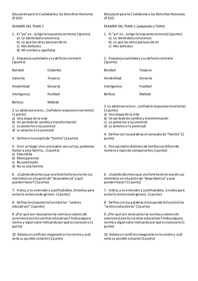 Educación para la ciudadanía y los derechos humanos examen ...
