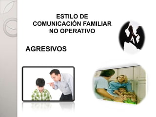 ESTILO DE
 COMUNICACIÓN FAMILIAR
     NO OPERATIVO
                PADRES
AGRESIVOS


        HIJOS



                         ADHERENTES
 