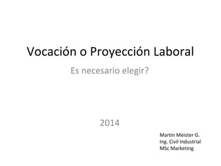 Vocación o Proyección Laboral
Es necesario elegir?

2014
Martin Meister G.
Ing. Civil Industrial
MSc Marketing

 