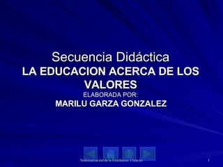 Secuencia Didáctica LA EDUCACION ACERCA DE LOS VALORES ELABORADA POR: MARILU GARZA GONZALEZ 