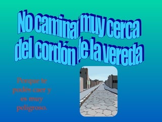No caminar muy cerca del cordón de la vereda Porque te podés caer y es muy peligroso. 