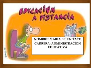 NOMBRE: MARIA BELEN TACO
CARRERA: ADMINISTRACION
      EDUCATIVA
 