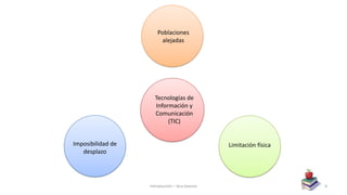 Tecnologías de
Información y
Comunicación
(TIC)
Poblaciones
alejadas
Limitación físicaImposibilidad de
desplazo
Introducción – Ana Gascon 4
 