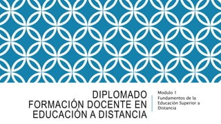 DIPLOMADO
FORMACIÓN DOCENTE EN
EDUCACIÓN A DISTANCIA
Modulo 1
Fundamentos de la
Educación Superior a
Distancia
 