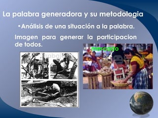 La palabra generadora y su metodologia Imagen para generar la participacion de todos. Análisis de una situación a la palabra. mercado trabajo 