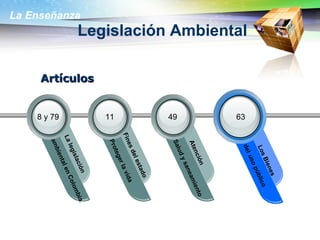Legislación Ambiental ambiental en Colombia . La legislación Proteger la vida Fines del estado Salud y saneamiento  Atención del   uso público Los Bienes Artículos 8 y 79 11 49 63 