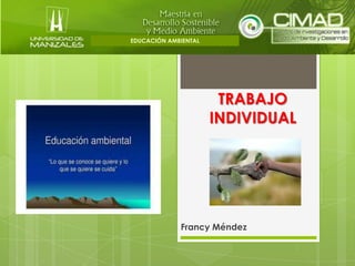 EDUCACIÓN AMBIENTAL




                       TRABAJO
                      INDIVIDUAL




             Francy Méndez
 