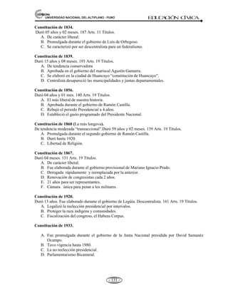 81,9(56,'$'1$,21$/'(/$/7,3/$123812 ED
U
C
A
C
IÓ
N C
ÍV
IC
A
- 122 -
7. Indique que institución realiza la clasificación de los desastres en: naturales y ratifícales:
a. Los Comités Regionales.
b. El Congreso
c. El Sistema de Defensa Civil
d. La OEA
e. ONU
8. Uno de los desastres es generado por fenómenos metereológicos o hidrológicos:
a. Huracanes
b. Erupción volcánica
c. Derrumbes
d. Deslizamiento de tierras
e. Todas las anteriores
9. La presencia de la Cordillera de los Andes determina:
a. La existencia de una variedad en animales.
b. La existencia de una variedad de desastres.
c. La existencia de una climatología variada
d. La existencia de una variedad de lluvias.
e. Todas las anteriores.
10. Los fenómenos de geodinámica externa en nuestro país se debe a la existencia de:
a. El Cinturón Circumpacífico
b. La Corriente del Niño
c. La Cordillera de los Andes
d. El Círculo de Fuego del Pacífico
e. La falta de inversión del Gobierno
11. Los terremotos y temblores se debe a la presencia de:
a. La Cordillera de los Andes.
b. El Cinturón Circunpacífico
c. El Círculo de Fuego del Pacífico
d. El Círculo de Fuego del mar
e. El Circulo del Fuego del Atlántico
12. …… Es el conjunto de daños a la vida, salud, medio ambiente y economía de la población:
a. Los desastres naturales.
b. Sismos
c. La drogadicción
d. El alcoholismo
e. Todas las anteriores
13. Son movimientos vibratorios ondulatorios que sufre la corteza terrestre:
a. Huaycos
b. Sismos
c. Inundaciones
d. Aludes
e. Erupciones volcánicas
 
