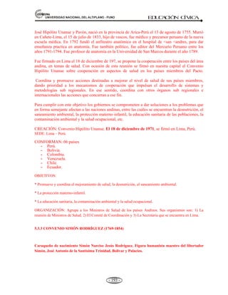 81,9(56,'$'1$,21$/'(/$/7,3/$123812 ED
U
C
A
C
IÓ
N C
ÍV
IC
A
- 181 -
b. Ratificar la designación del presidente
del banco central de reserva
c. Aprobar los créditos
d. Ejercer delegaciones legislativas.
e. Ejercer el derecho de amnistía.
7. ¿Cuál es el número de fases que tiene
que darse para elaborar una LEY?
a. Uno
b. Dos
c. Tres
d. Cuatro
e. Cinco
8. El presidente de la república es:
a. Es una persona mayor de 25 años
b. Es el jefe del poder judicial
c. Es el jefe de Estado y personifica la
nación
d. La persona que decide los negocios
internacionales
e. La persona violenta.
9. La ley es obligatoria desde el día
siguiente de su publicación en el diario
oficial, salvo disposición contraria de
la misma ley que se posterga su
vigencia en todo o en parte, esto se
puede identificar en el artículo:
a. 108
b. 109
c. 107
d. 111
e. 110
10. La composición del poder ejecutivo es:
a. El presidente, el vicepresidente y el
consejo de ministros
b. Presidente, los vicepresidentes y el
consejo de ministros.
c. El presidente, los vicepresidentes y el
ministerio público.
d. El presidente, el consejo de ministros y
los vicepresidentes de las diferentes
regiones del país.
e. El presidente y Alcaldes.
11. Un ministerio no pertenece al consejo
de ministros:
a. Ministerio de agricultura
b. Ministerio de defensa.
c. Ministerio de profesores.
d. Ministerio de justicia.
e. Ministerio de Salud.
12. se declara vacancia de la presidencia de la
republica; cuando:
a. Cuando sale del territorio nacional sin
permiso del congreso o no regresa en el plazo
fijado.
b. Por incapacidad moral del presidente.
c. Cuando es sometido a un proceso judicial
d. Cuando tiene más de 80 años.
e. Cuando se divierte.
13. Es la reunión de todos los ministros con el
presidente de la República para la dirección
de la gestión pública, se denomina:
a. Consejos regionales
b. Consejos monasteriales.
c. Consejo de ministros
d. Consejos municipales.
e. Todas las anteriores.
14. Es la encargada de aplicar la constitución y
las leyes:
a. El poder judicial
b. El poder ejecutivo
c. El congreso.
d. Las embajadas
e. El municipio.
15. Las cortes superiores de justicia tienen
competencia:
a. En todo una provincia
b. En todo un distrito Judicial
c. En todo un distrito
d. Competencia distrital
e. N.A.
16. Los juzgados de primera instancia tienen:
a. Competencia provincial
b. Competencia distrital
c. Competencia jurídica y conciliadora.
d. Competencia en un distrito judicial
e. Sin competencia alguna.
 