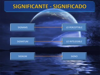 SIGNIFICANTE - SIGNIFICADOLO PERCEPTIBLESIGNAMSLO INTELEGIBLESIGNATUMSIGNOSIGNUM