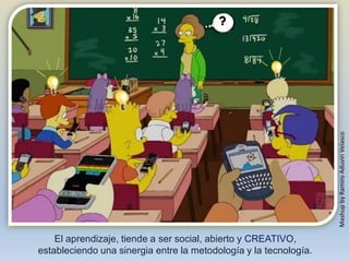 ?




                                                                   Mashup by Ramiro Aduviri Velasco
    El aprendizaje, tiende a ser social, abierto y CREATIVO,
estableciendo una sinergia entre la metodología y la tecnología.
 