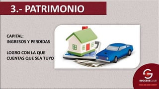 3.- PATRIMONIO
CAPITAL:
INGRESOS Y PERDIDAS
LOGRO CON LA QUE
CUENTAS QUE SEA TUYO
 