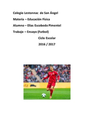 Colegio Lestonnac de San Ángel
Materia – Educación Física
Alumno – Elías Escobedo Pimentel
Trabajo – Ensayo (Futbol)
Ciclo Escolar
2016 / 2017
 