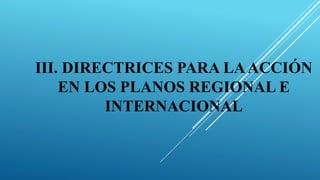 III. DIRECTRICES PARA LAACCIÓN
EN LOS PLANOS REGIONAL E
INTERNACIONAL
 