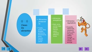 • Alimentos
protector
es
• Frijoles,
queso, soya,
lentejas,
garbanzos,
bienestarina,
leche,
huevos,
arvejas,
carnes
• Alimentos
energéticos
• Maíz, arroz,
azúcar, trigo,
panela,
harinas,
papas,
manteca,
plátanos,
aceite
• Alimentos
reguladores
• Guayaba,
habichuela,
zanahoria,
limón, piña,
ahuyama,
coliflor,
naranja,
repollo, col,
mango,
lechuga
Clases
De
alimentos
 