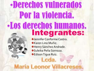 Integrantes:
Jennifer Conforme Castro.
Karen Lino Muñiz.
Henry Sánchez Andrade.
Suleika Peña Sornoza.
Edison Tigua Ruiz.
 