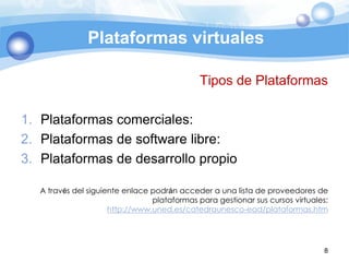 Plataformas virtuales

                                              Tipos de Plataformas

1. Plataformas comerciales:
2. ...