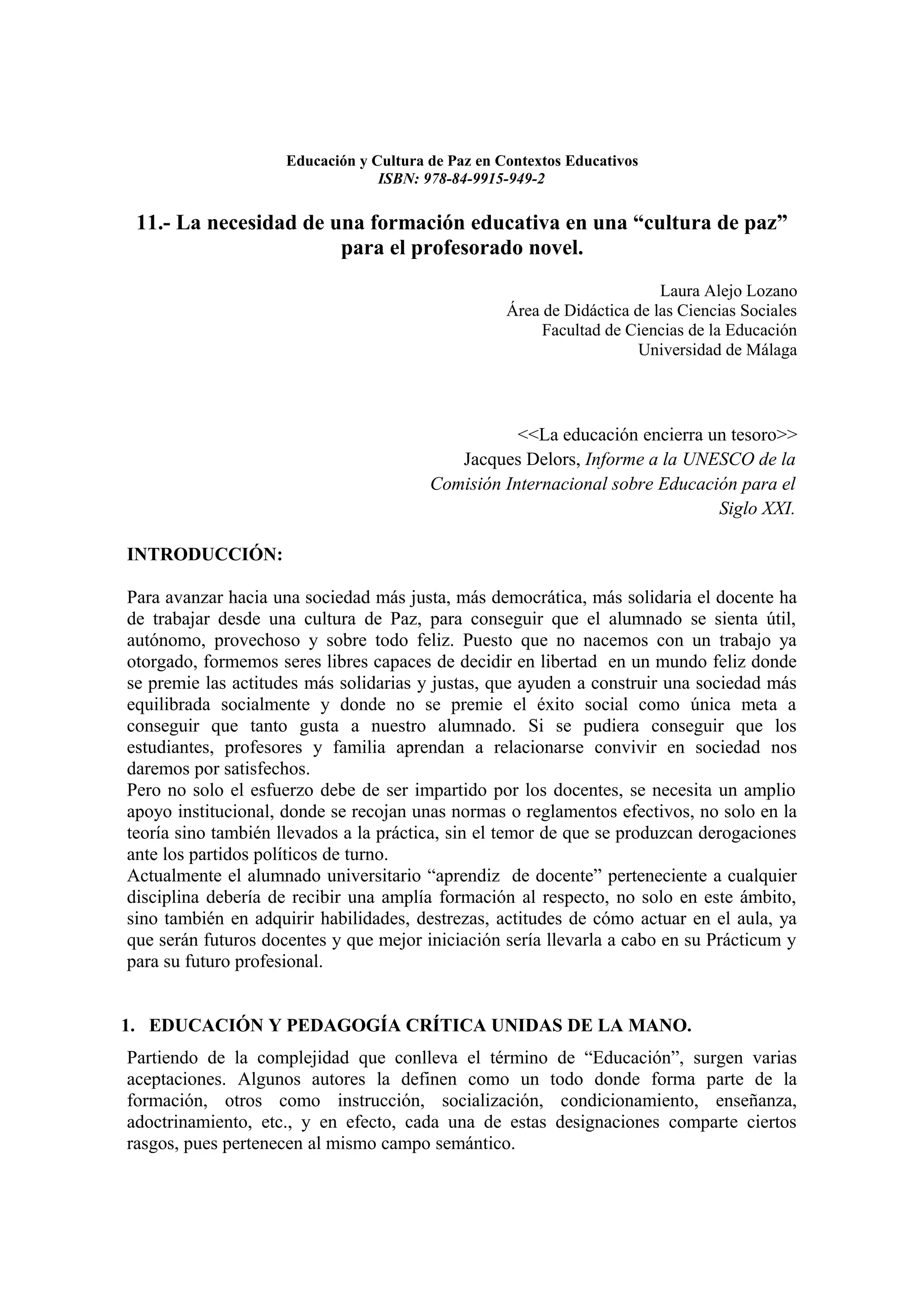 Educacion y cultura de paz en contextos educativos