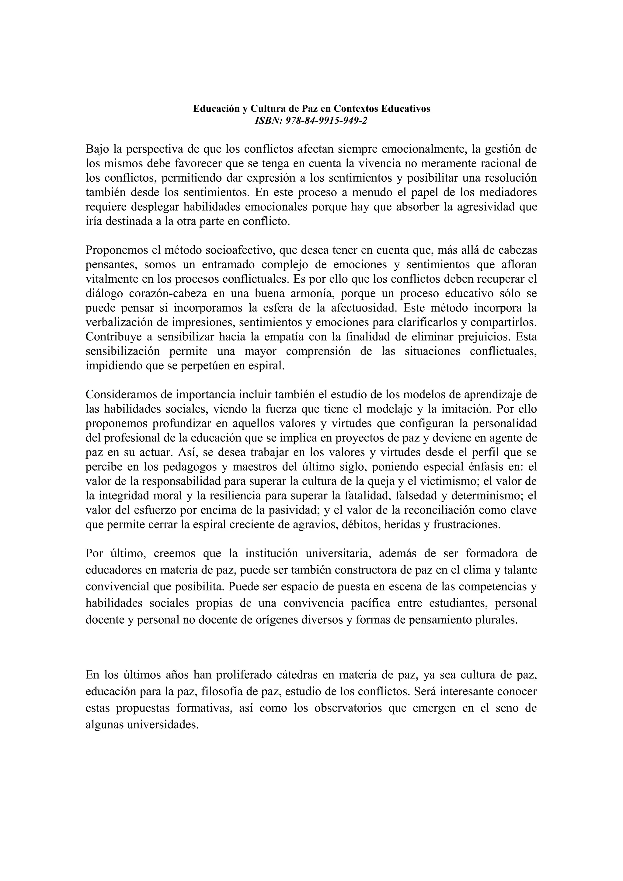 Educacion y cultura de paz en contextos educativos