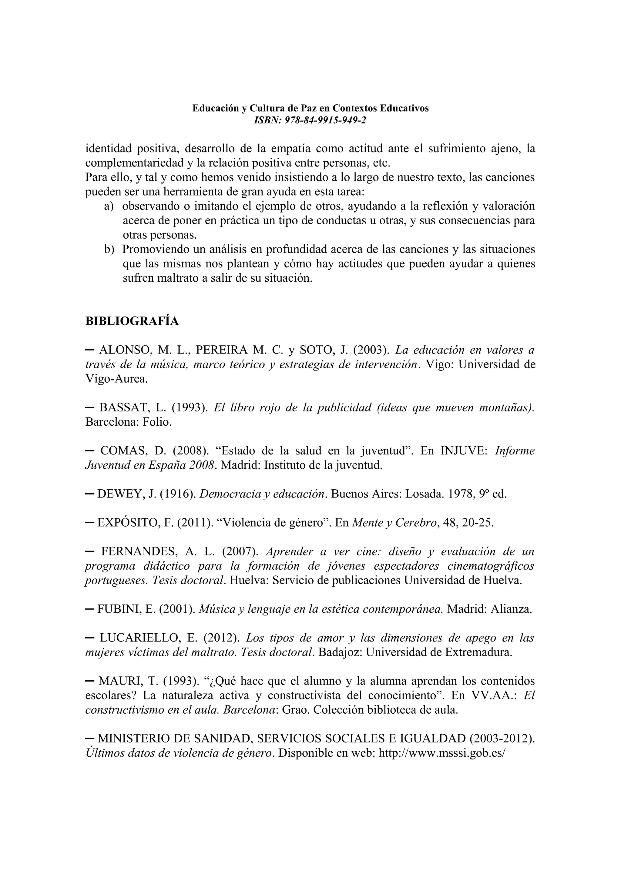 Educacion y cultura de paz en contextos educativos