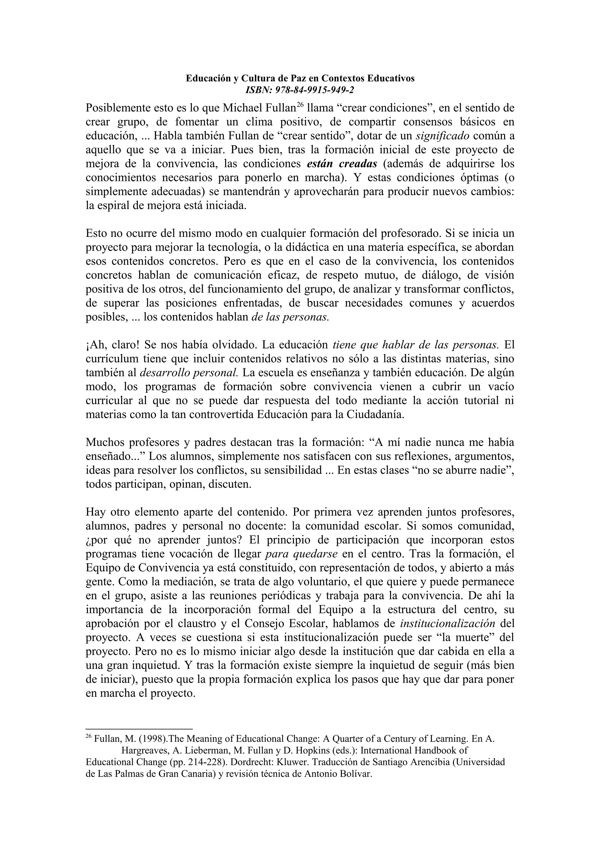 Educacion y cultura de paz en contextos educativos