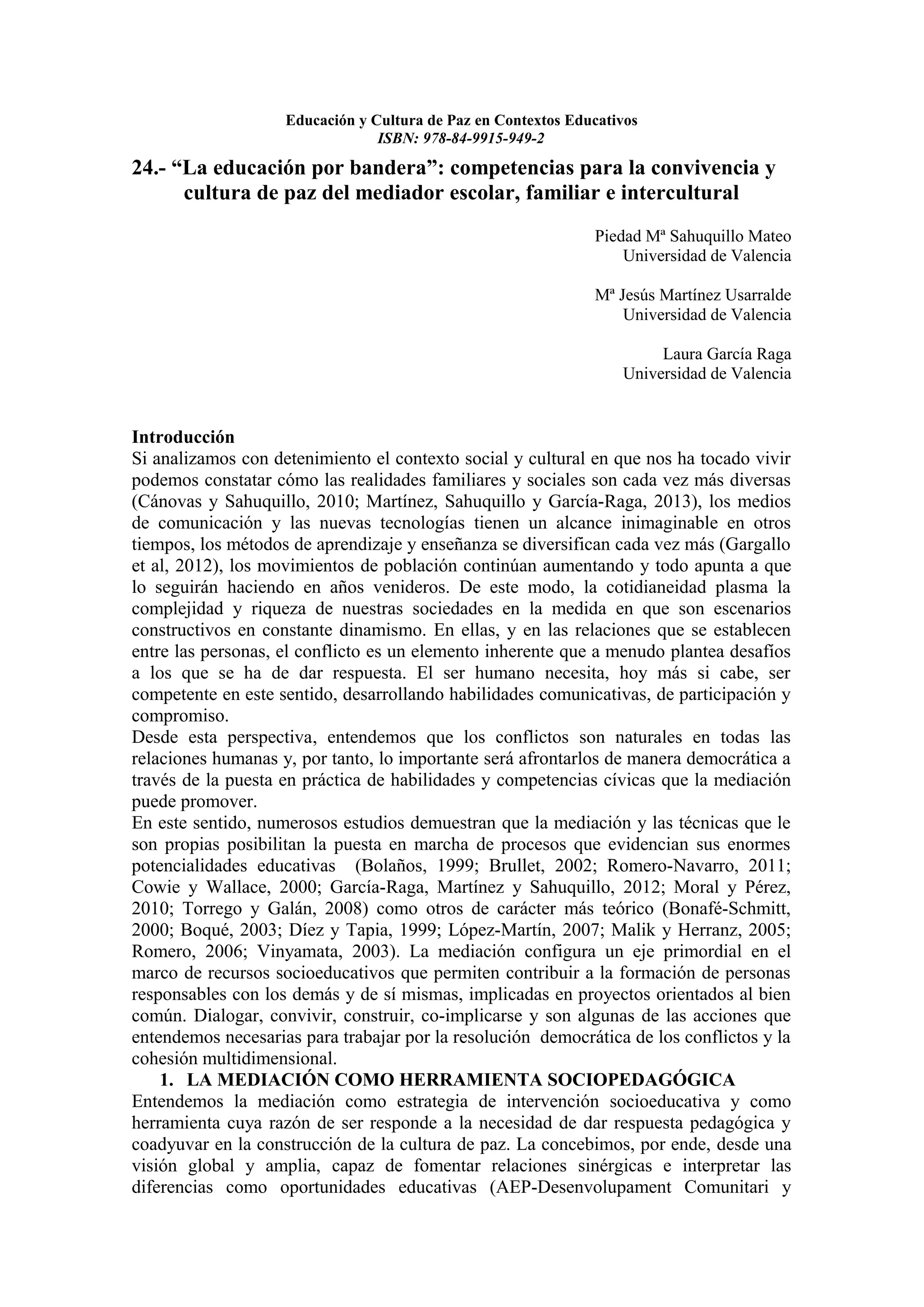 Educacion y cultura de paz en contextos educativos