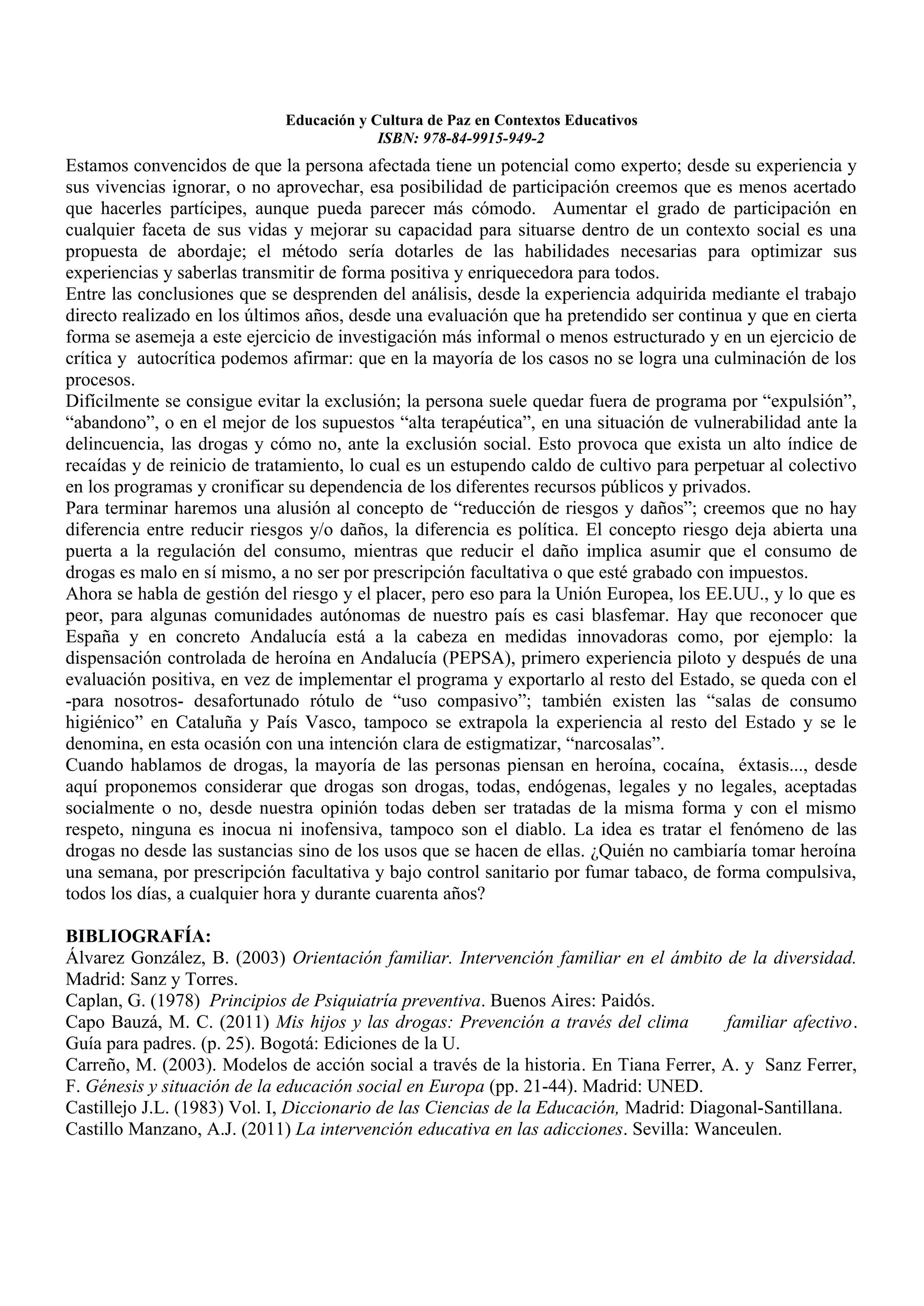 Educacion y cultura de paz en contextos educativos